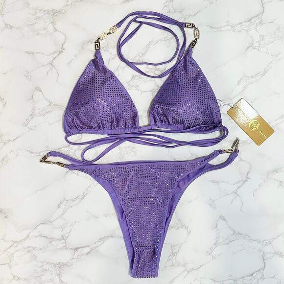 CIOCCOLATO CRYSTAL PURPLE Triangle Top & Skimpy Bottoms BIKINI $385 - Picture 12 of 16